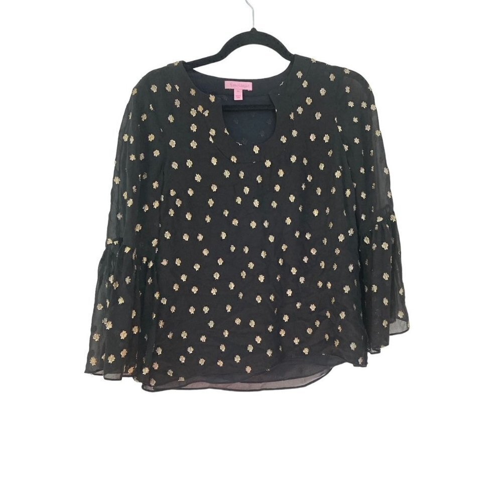 Lilly Pulitzer Silk Top Metallic Stars Amory Starry Clip XS